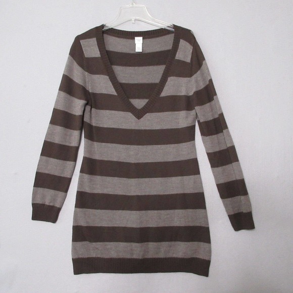 Garnet‎ Hill Merino Wool Stripe Brown Sweater Dress - Picture 1 of 11